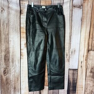 Wilfred Faux Leather Pants Vegan Straight Leg Black Minimalist Chic Mod Size 12